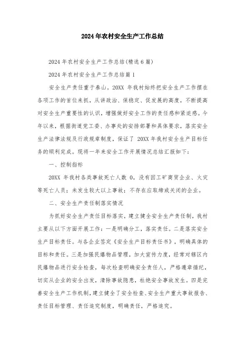 2024年农村安全生产工作总结