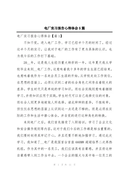 电厂实习报告心得体会5篇