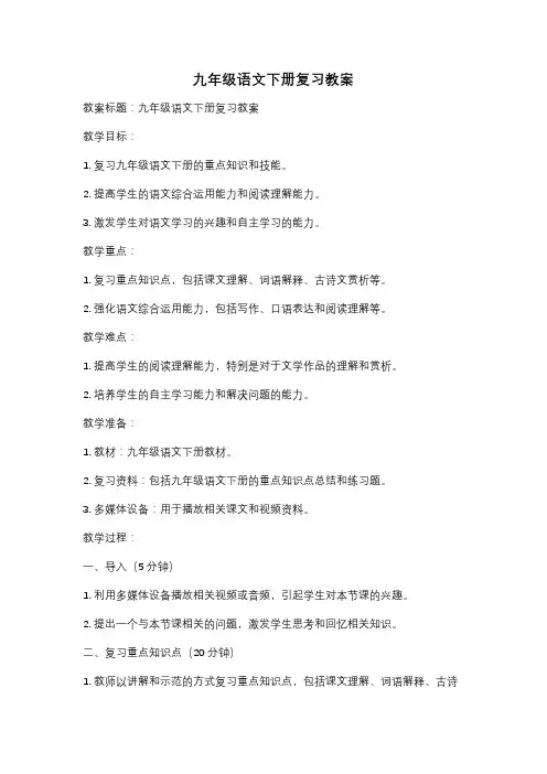 九年级语文下册复习教案