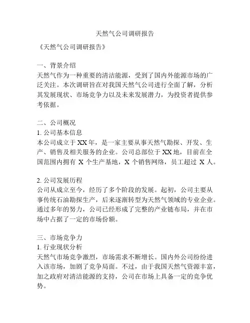 天然气公司调研报告
