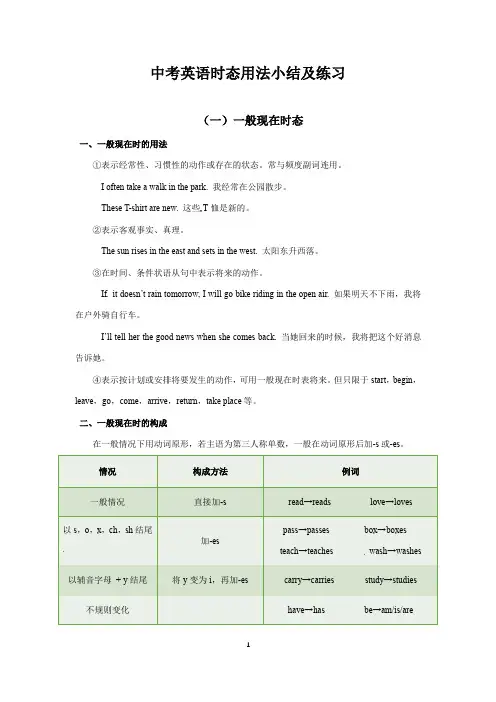 中考英语时态用法小结及练习