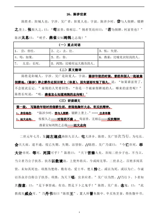 《陈涉世家》总结
