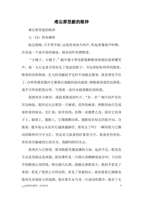 难忘那坚毅的眼神_优秀作文