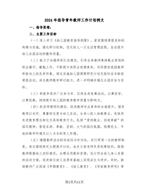 2024年指导青年教师工作计划例文（六篇）