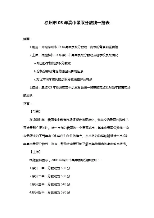 徐州市03年高中录取分数线一览表