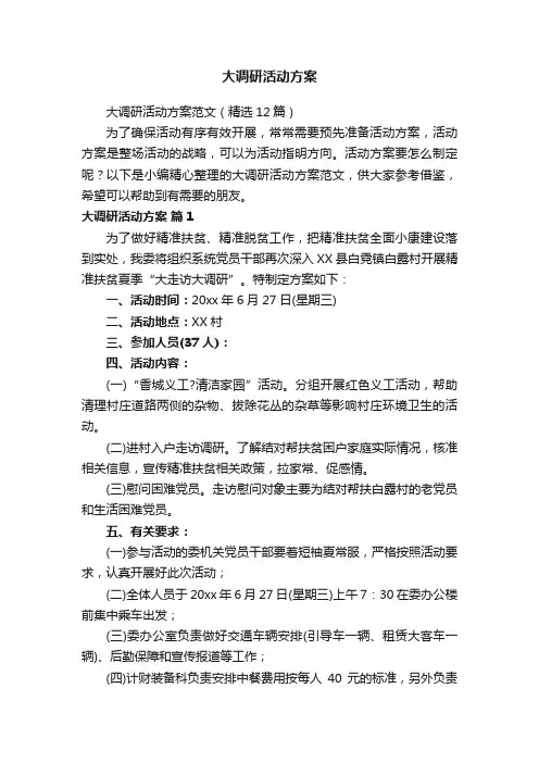 大调研活动方案范文（精选12篇）