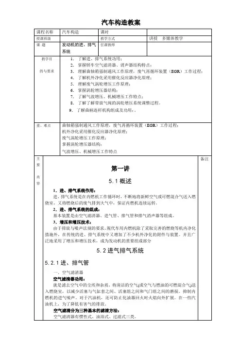 《汽车构造》全书教案——第五讲：进排气系统