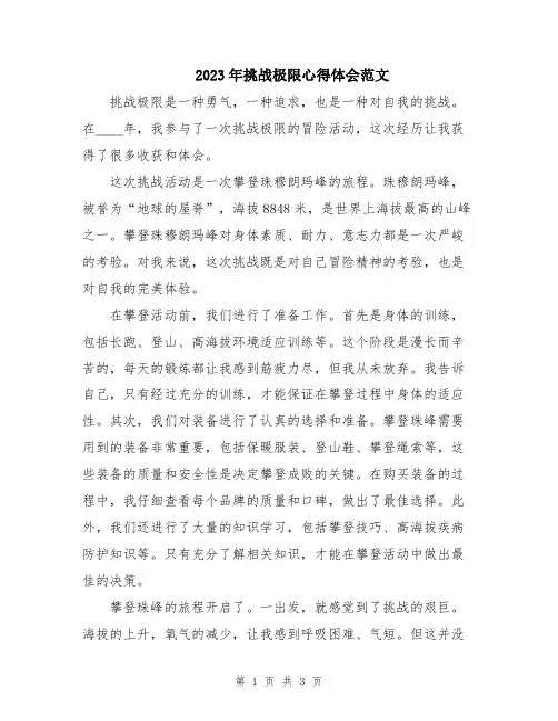2023年挑战极限心得体会范文