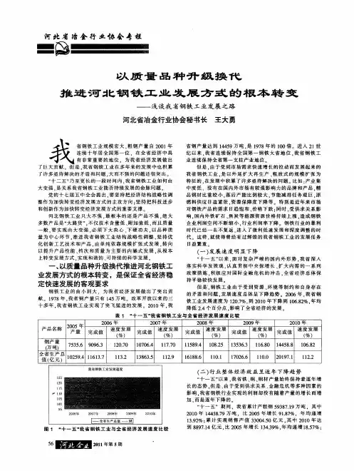 以质量品种升级换代推进河北钢铁工业发展方式的根本转变——浅谈我省钢铁工业发展之路