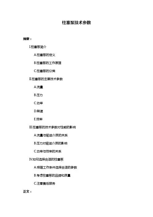 柱塞泵技术参数