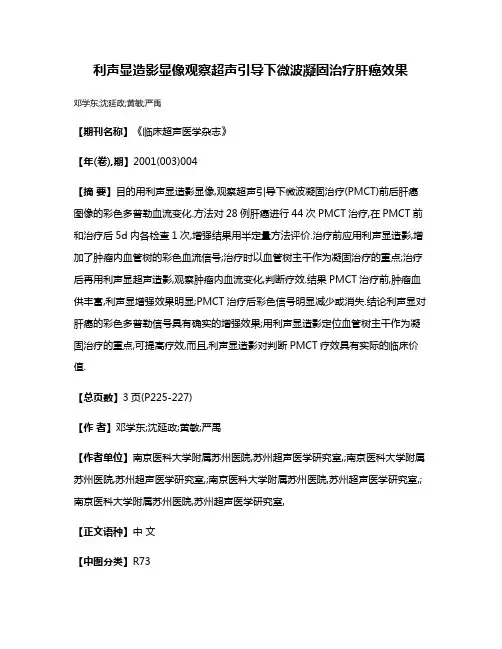 利声显造影显像观察超声引导下微波凝固治疗肝癌效果