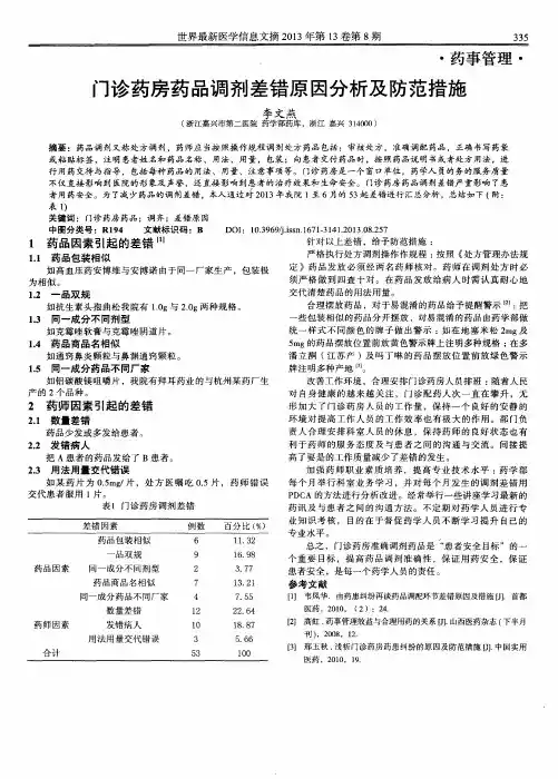 门诊药房药品调剂差错原因分析及防范措施