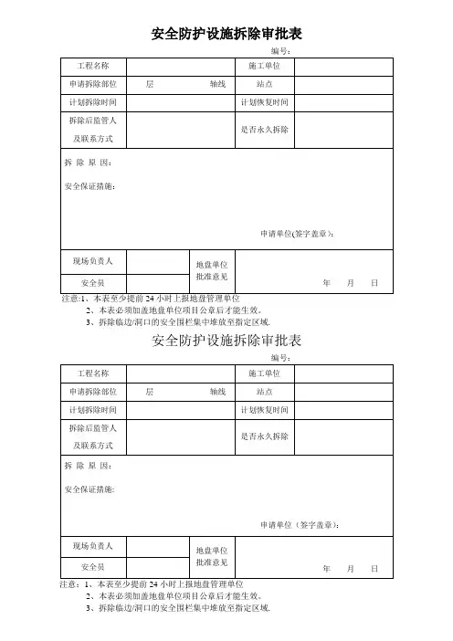 安全防护设施临时拆除、移动审批表