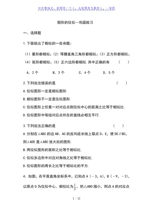 苏科版九年级下册  6.6 图形的位似巩固练习(含答案)