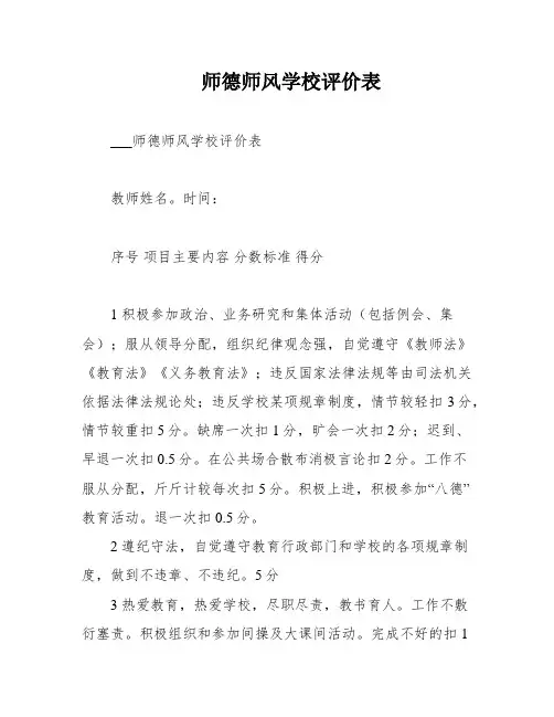 师德师风学校评价表
