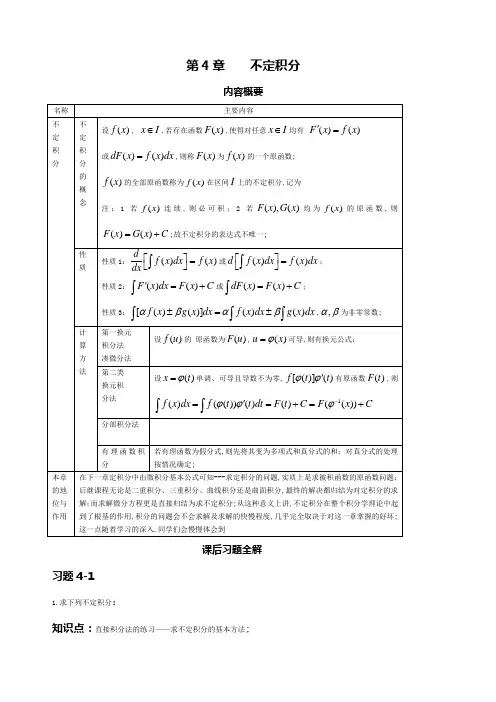 不定积分例题及答案