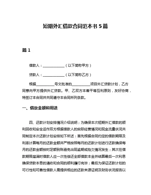 短期外汇借款合同范本书5篇