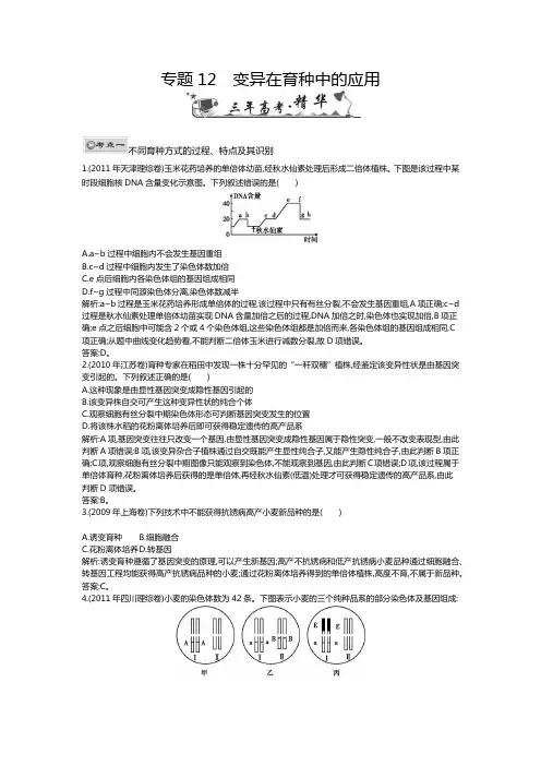 专题12变异在育种中的应用(高三生物第一轮复习)免费2013届