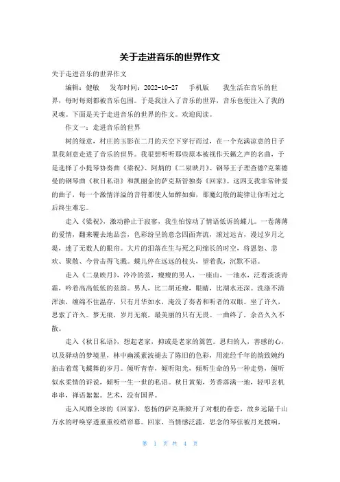 关于走进音乐的世界作文