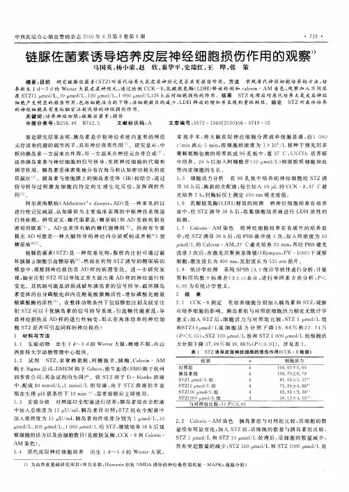 链脲佐菌素诱导培养皮层神经细胞损伤作用的观察