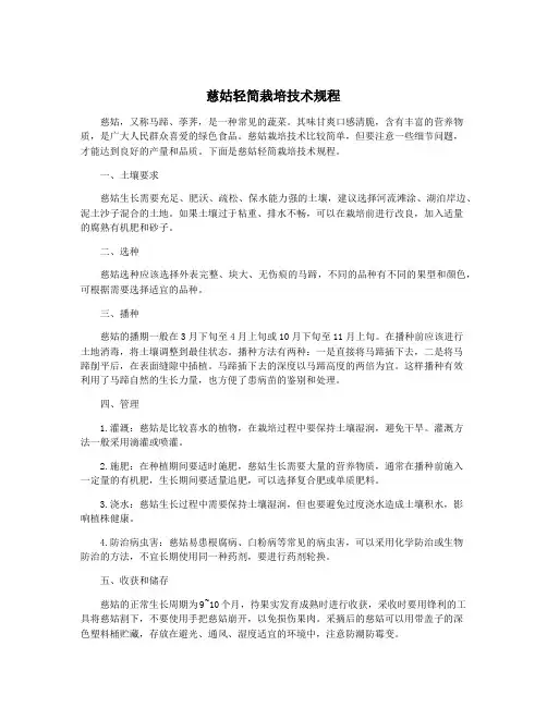 慈姑轻简栽培技术规程