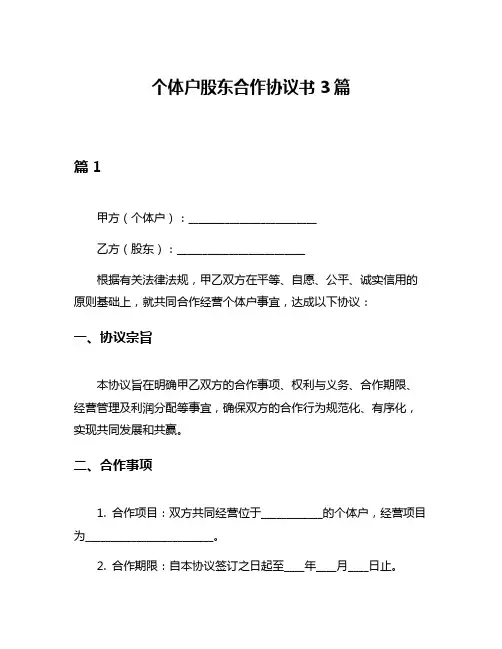 个体户股东合作协议书3篇