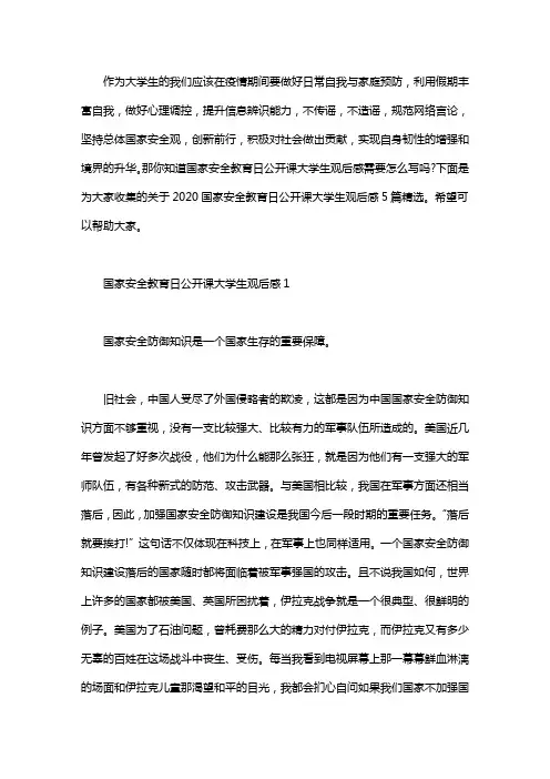 2020国家安全教育日公开课大学生观后感5篇精选word版