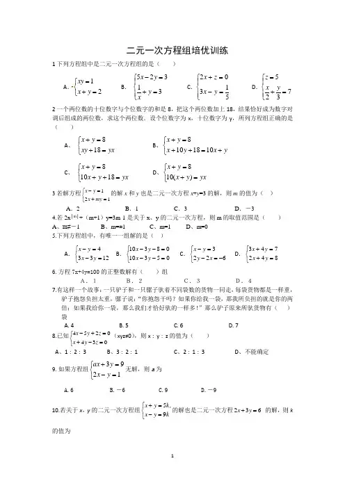 二元一次方程组提高训练题李维一用的2