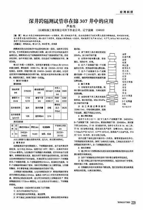 深井跨隔测试管串在锦307井中的应用