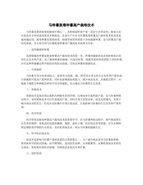 马铃薯脱毒种薯高产栽培技术