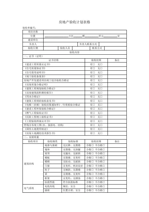 房地产验收计划表格