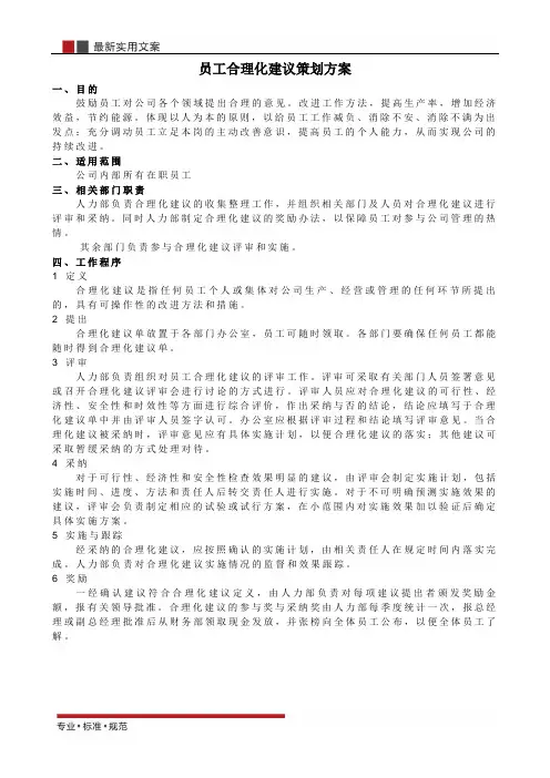 员工合理化建议精选策划方案(实用文案)