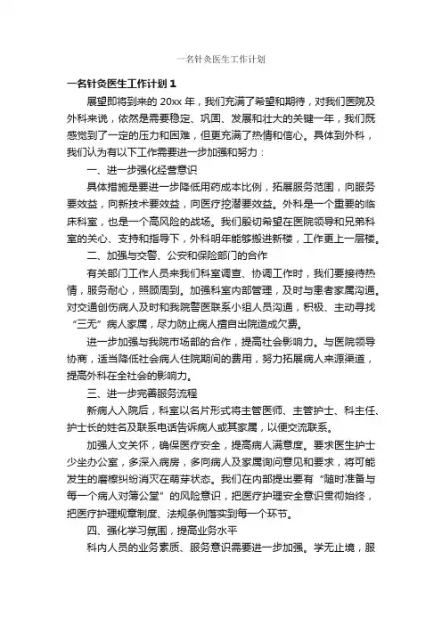 一名针灸医生工作计划