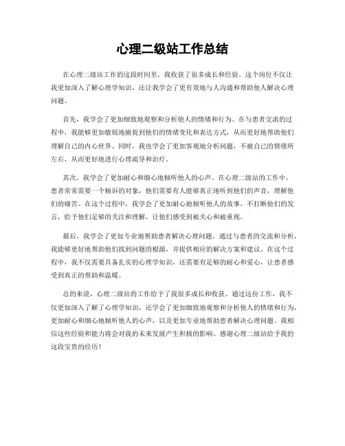心理二级站工作总结