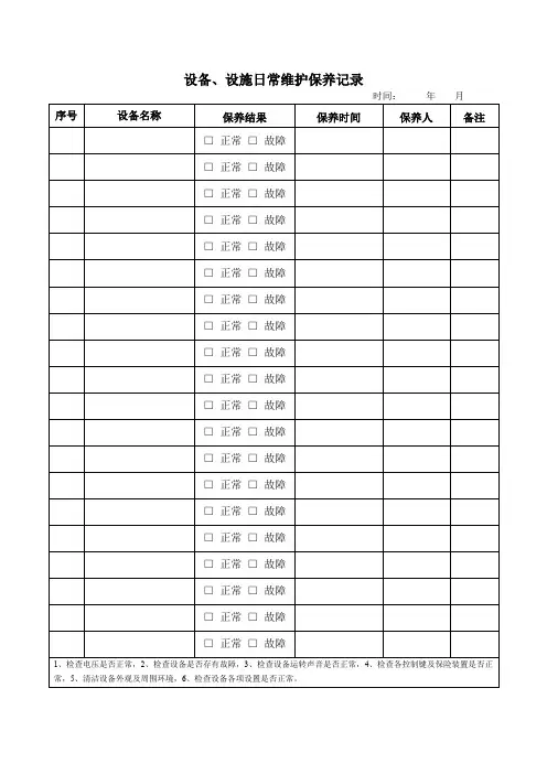 设备、设施日常维护保养记录