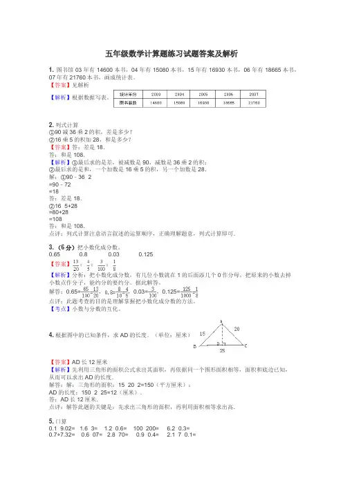 五年级数学计算题练习试题集
