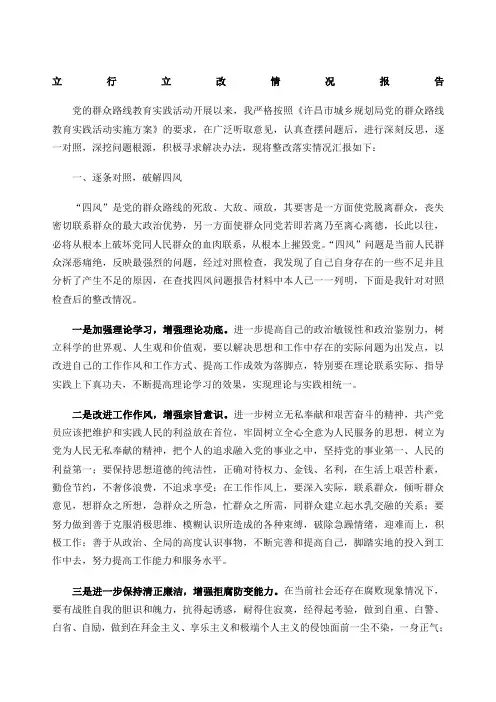 立行立改情况报告