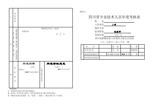 四川省专业技术人员年度考核表(姓名：)