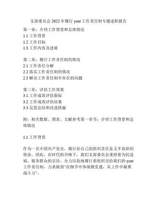 支部委员会2022年履行ysxt工作责任制专题述职报告