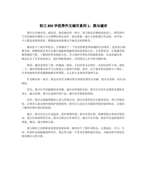 初三800字优秀作文城市系列1：我与城市