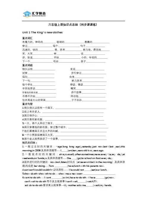 新译林英语六年级上册知识点总结(同步课课练)