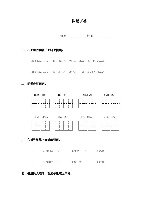 二年级语文-二年级语文《一株紫丁香》同步练习题 最新