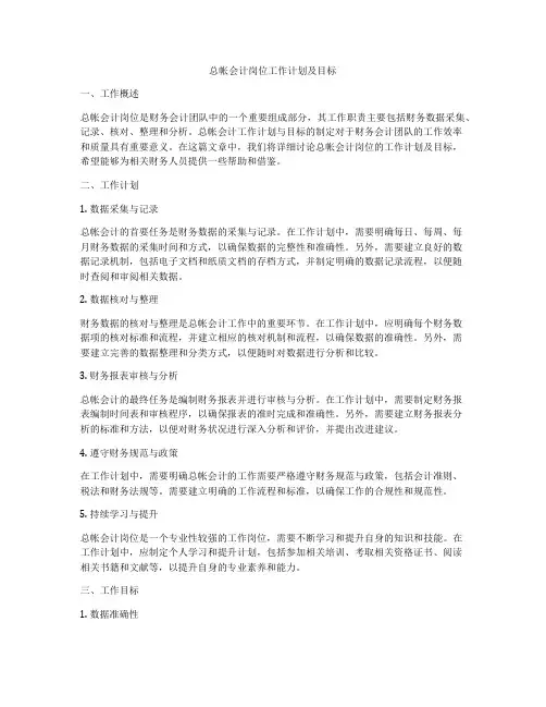 总帐会计岗位工作计划及目标