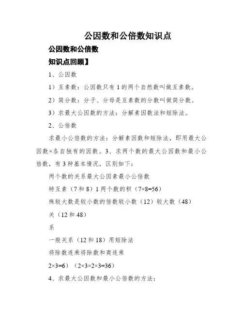 公因数和公倍数知识点