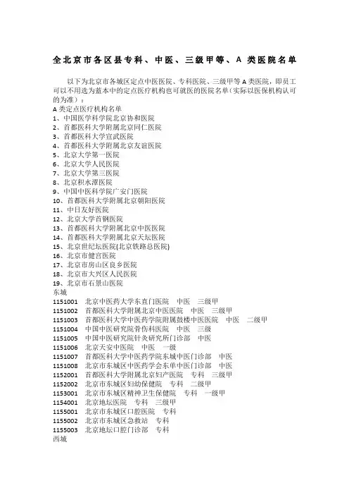 北京社保医院名单