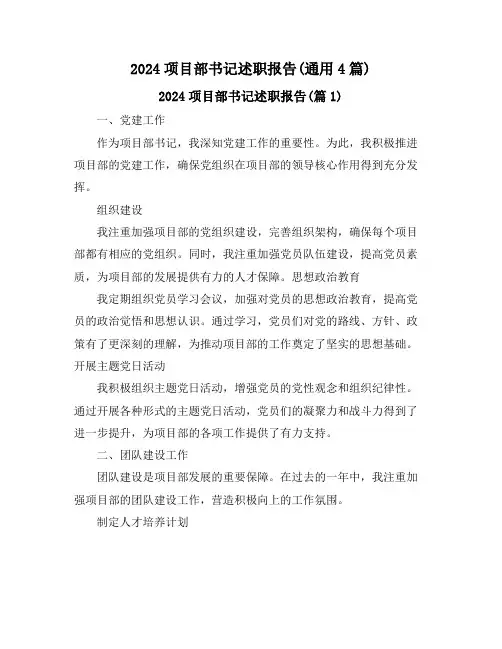 2024项目部书记述职报告(通用4篇)