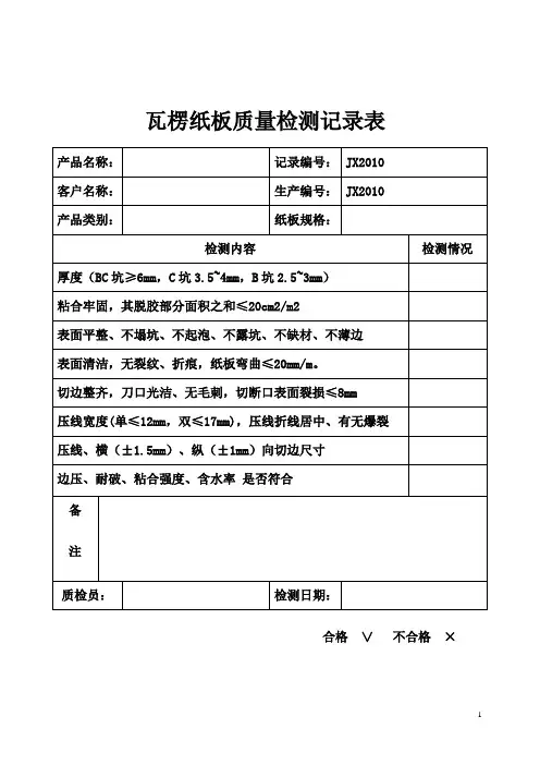 包装质量自检记录表