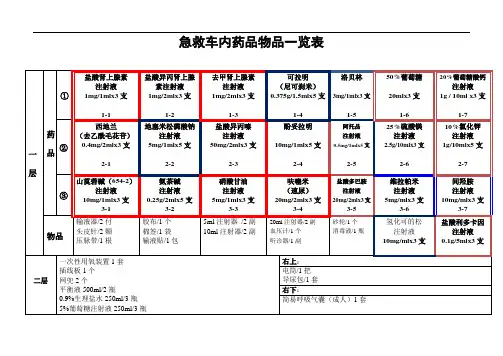 观察室急救车内药品物品一览表模板