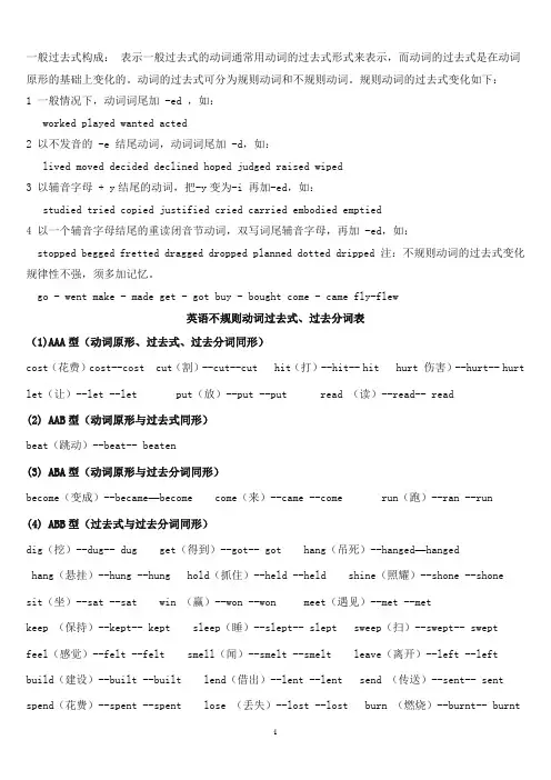 小学六年级英语【动词过去式过去分词】总结
