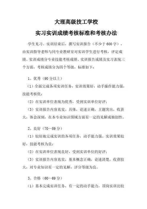 实习实训成绩考核标准和考核办法